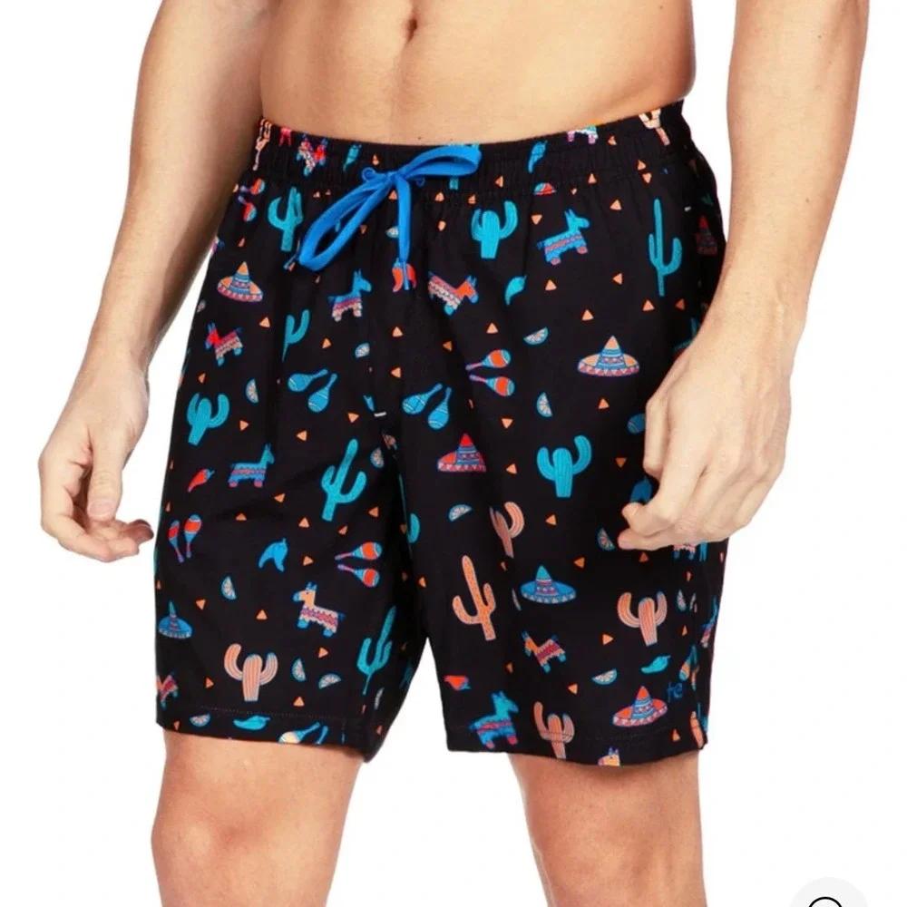 Men's Fiesta Cactus Pinata Swim Trunks Black‎ Blue Orange Size Large